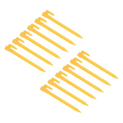 M METERXITY 12 Pack Plastic Tent Stakes - Beach Ground Pegs Spike with Hook Lightweight, Apply to Outdoor/Camping/Hiking (14.5cm/5.7", Yellow)