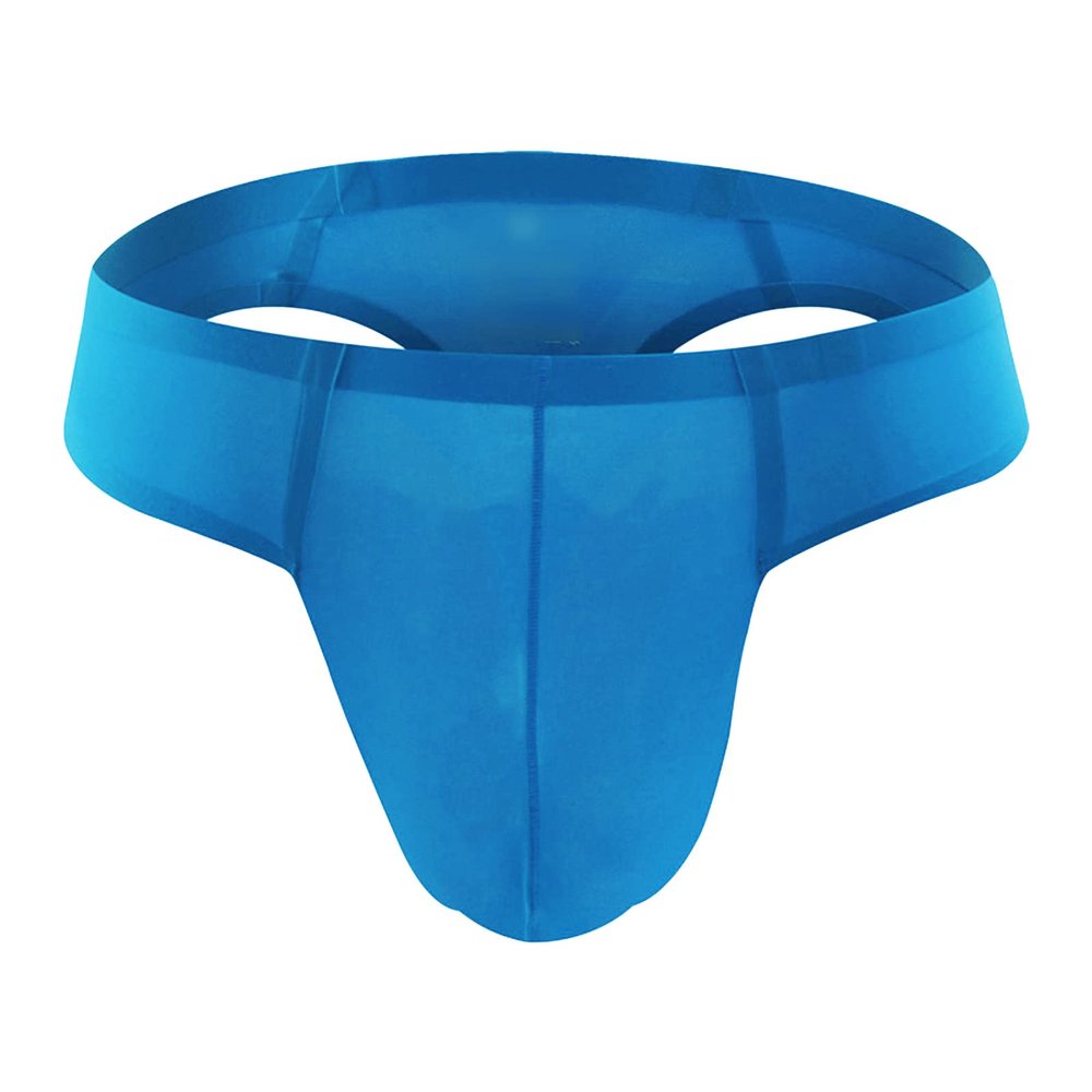 JEsilunmaMY Mens Seamless Underwear Ice Silk Sexy Bulge Low Waist G-String Thong Solid Color Breathable Jockstrap Underpants (Blue1,XX-Large)