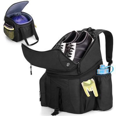 DSLEAF Bowling Backpack and Separate Ball Bag Combo, Bowling Ball Bag with Wooden Ball Holder and Shoe Compartment for US Mens 16 and Multi-Pockets for Accessories (Patent Design)