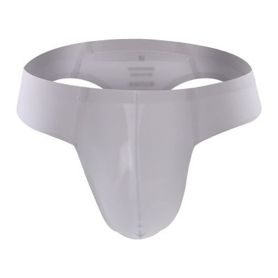 JEsilunmaMY Mens Ice Silk Underwear Solid Low Rise Bulge Pouch G-String Panties Breathable Seamless Sexy Thong Underpants (Grey,X-Large)