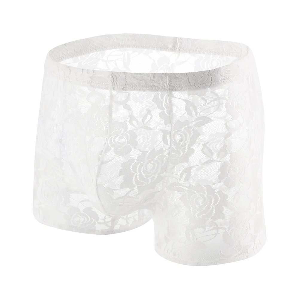 JEsilunmaMY Mens Sleeveless Vest with Shorts Lace Tank Top Mid Rise Panties Sissy Underwear See Through 2 Piece Lingerie Set (White2,X-Large)