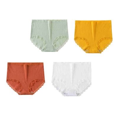 4pcs Women's High Waist Briefs Lace Lingerie Sexy Panties Plus Size Underwear Loose No Trace Summer Shorts Breathable (Color : 13, Size : Medium)
