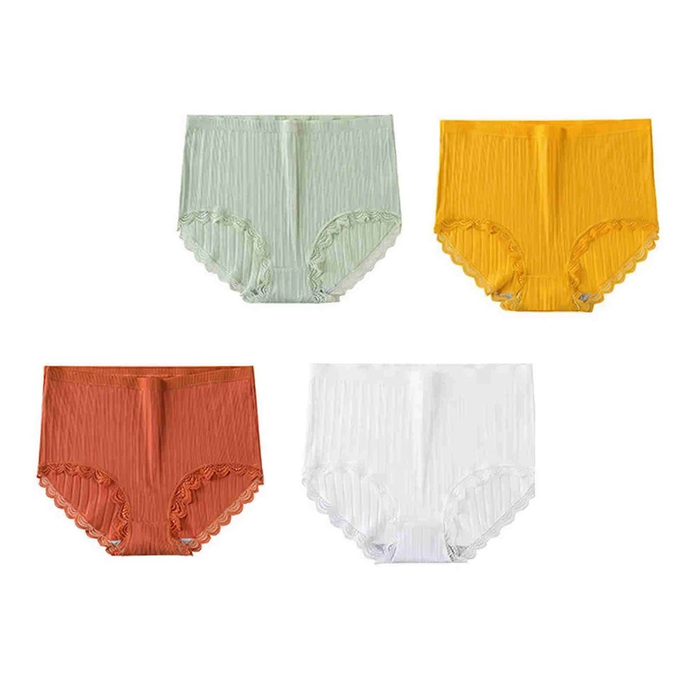 4pcs Women's High Waist Briefs Lace Lingerie Sexy Panties Plus Size Underwear Loose No Trace Summer Shorts Breathable (Color : 13, Size : Medium)