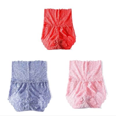 3 Pcs High-Waist Lace Panties Feminine Temptation Seamless Large Size Buttocks and Abdomen Transparent Briefs Ladies Panties (Color : 4, Size : X-Large)