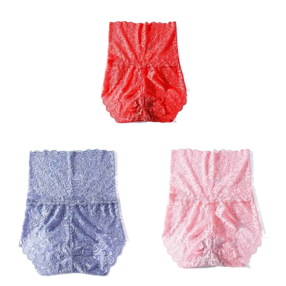 3 Pcs High-Waist Lace Panties Feminine Temptation Seamless Large Size Buttocks and Abdomen Transparent Briefs Ladies Panties (Color : 4, Size : X-Large)