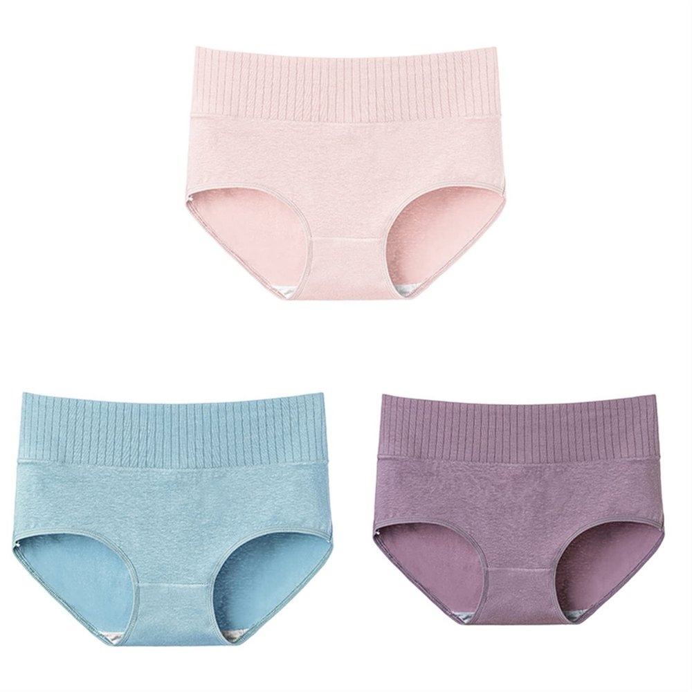 3 Pcs Cotton Women's Underwear Panties Solid High Waist Lace Briefs Breathable Seamless Soft Plus Size No Trace (Color : 20, Size : XX-Large)