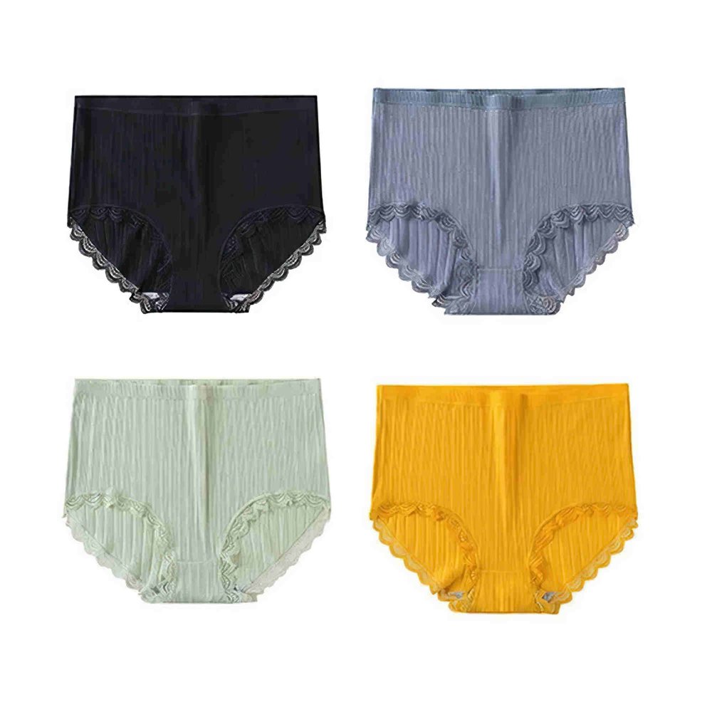 4pcs Women's High Waist Briefs Lace Lingerie Sexy Panties Plus Size Underwear Loose No Trace Summer Shorts Breathable (Color : 12, Size : XX-Large)