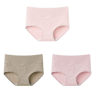 3 Pcs Cotton Women's Underwear Panties Solid High Waist Lace Briefs Breathable Seamless Soft Plus Size No Trace (Color : 1, Size : XX-Large)