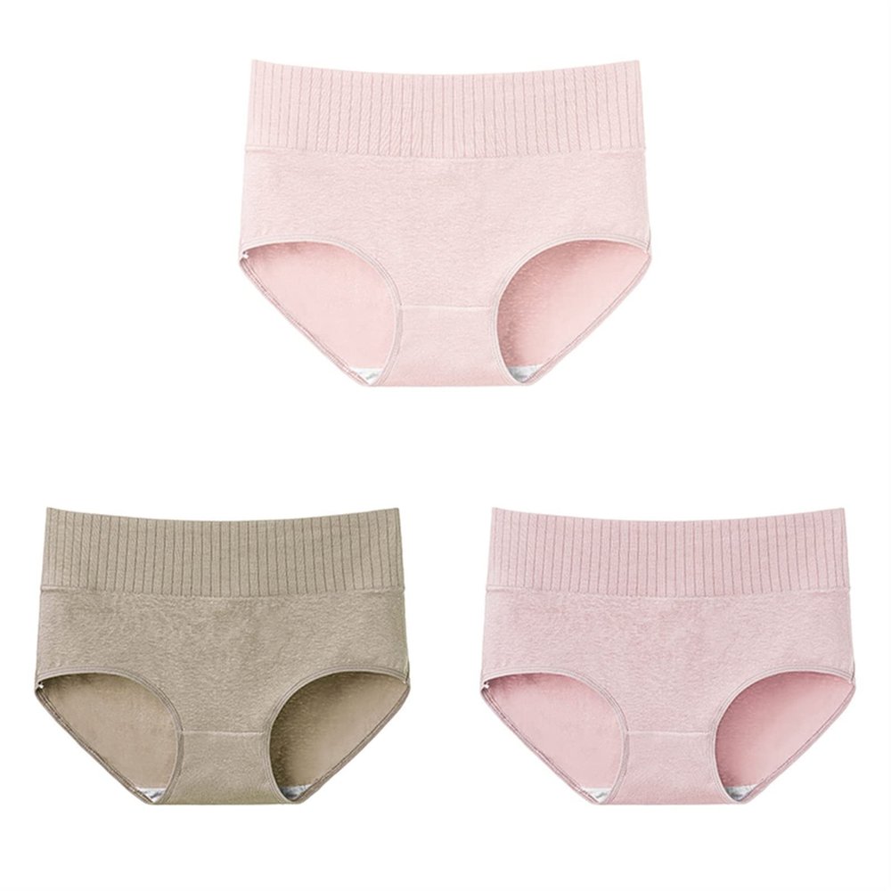 3 Pcs Cotton Women's Underwear Panties Solid High Waist Lace Briefs Breathable Seamless Soft Plus Size No Trace (Color : 1, Size : XX-Large)