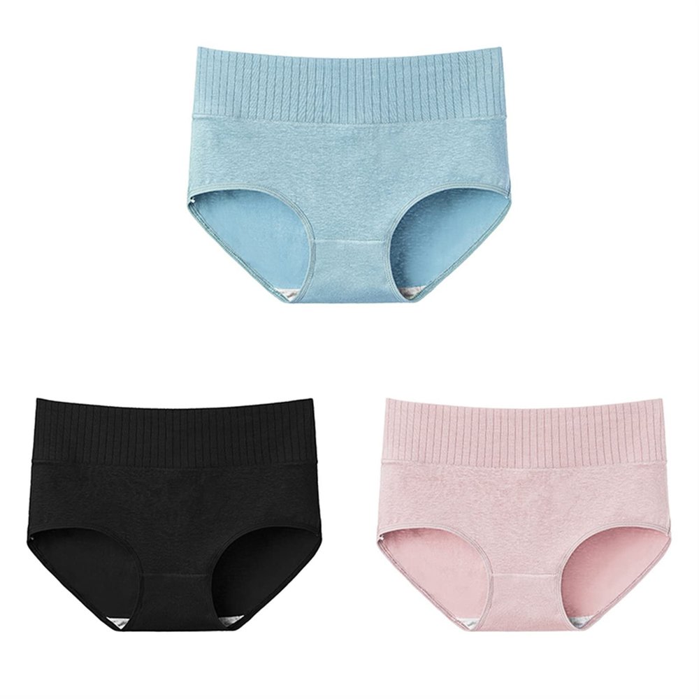 3 Pcs Cotton Women's Underwear Panties Solid High Waist Lace Briefs Breathable Seamless Soft Plus Size No Trace (Color : 13, Size : XX-Large)