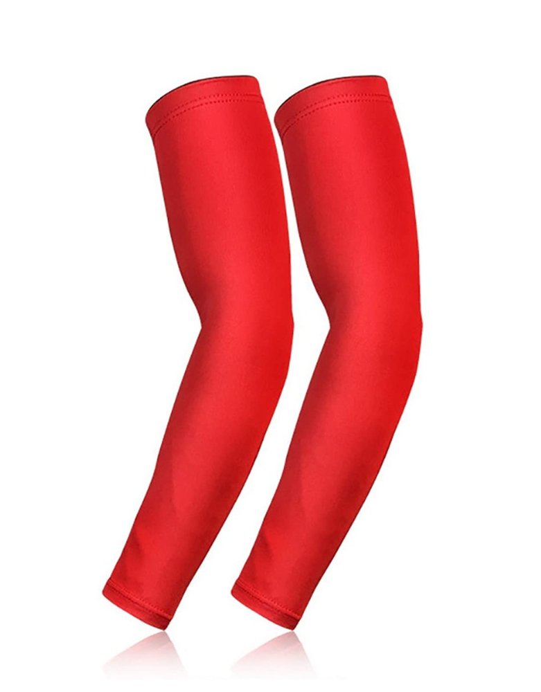 Mcolics Compression Cooling Arm Sleeve UV Sun Protection Elbow Shooter Sleeves For Men Women Cycling Basketball Running Golf (Red, Medium)