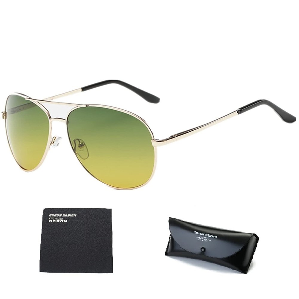 WIRUN Night Vision Glasses for Men Women Polarized UV400 Aviator Anti Glare Yellow Safety Night View Driving Eyewear (Golden)