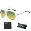 WIRUN Night Vision Glasses for Men Women Polarized UV400 Aviator Anti Glare Yellow Safety Night View Driving Eyewear (Silver)