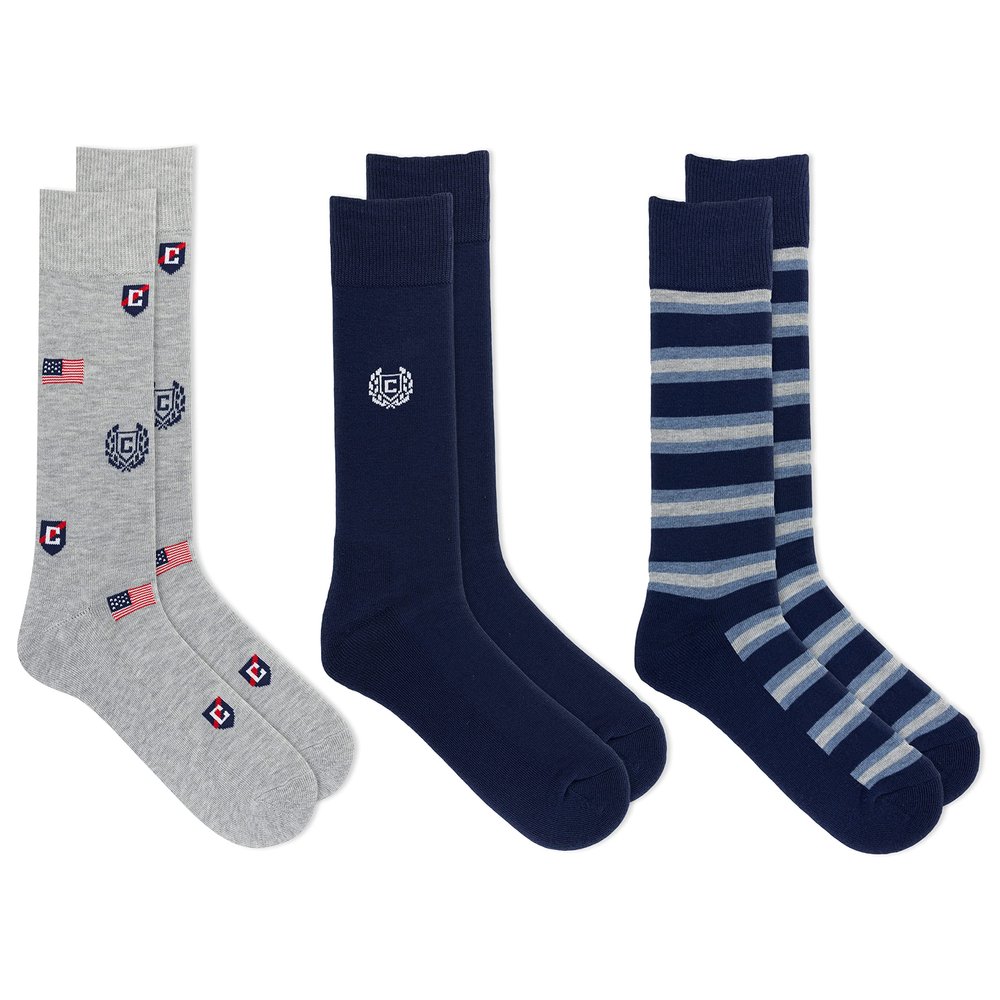 Chaps Men's Casual Cushioned Flag and Shield Crew Socks 3 Pair Pack, Light Gray, Men's Shoe Size: 6-12