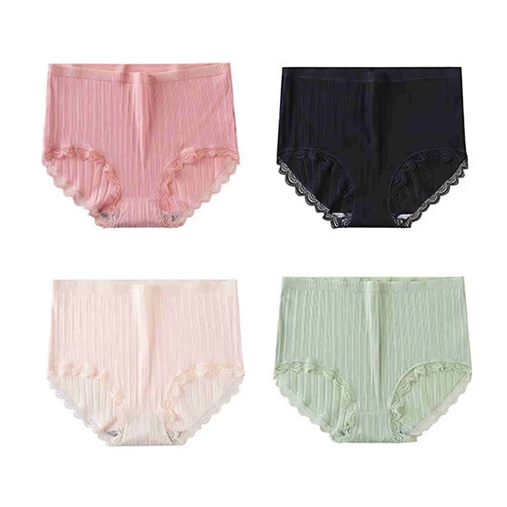 4pcs Women's High Waist Briefs Lace Lingerie Sexy Panties Plus Size Underwear Loose No Trace Summer Shorts Breathable (Color : 11, Size : XX-Large)