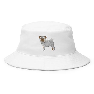 Pug Bucket Hat, Pug hat, Embroidered Bucket hat, Pug Hats for Women, for Men, Pug mom hat, Pug dad hat, Pug Gifts. White
