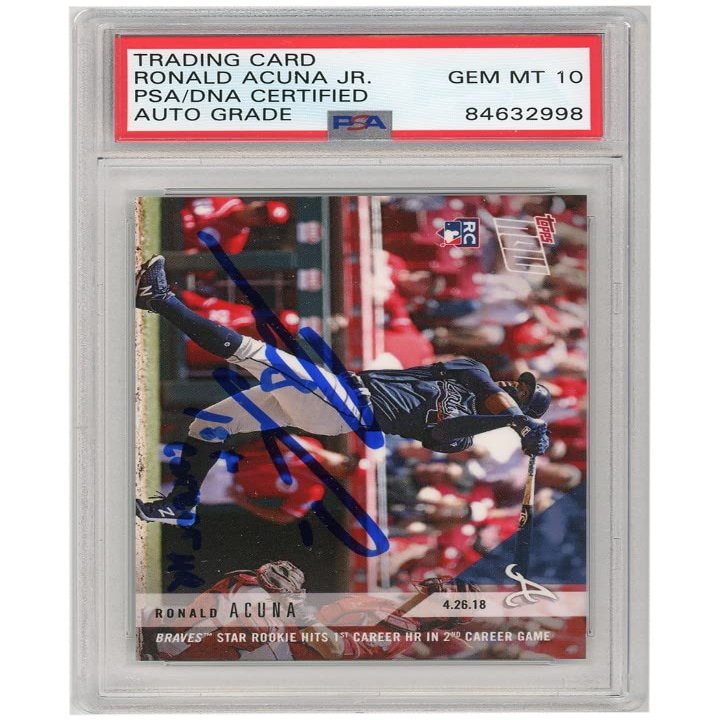 Ronald Acuna Jr 2018 Topps Now Autograph RC Card 1st Career HR #129 PSA/DNA 10