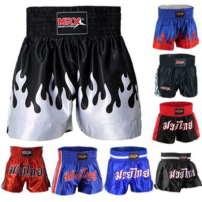 MRX Muay Thai Shorts for Men Training, Kickboxing, Fighting, Boxing Shorts for Martial Arts, Grappling, Cage Fight, BJJ Blue/Silver Flame X-Small