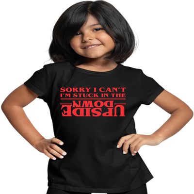 X-Large Black Youth Sorry I Can't I'm Stuck in The Upside Down T-Shirt