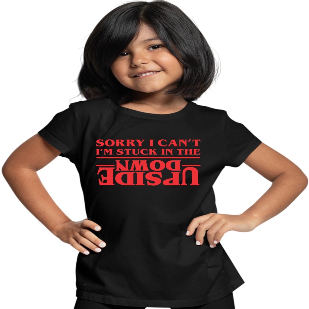 X-Large Black Youth Sorry I Can't I'm Stuck in The Upside Down T-Shirt