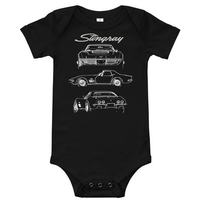 1970 C3 'Vette Stingray Muscle Car Classic Cars Baby Onesie Short Sleeve one Piece Black