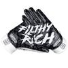 Battle Sports Filthy Rich Black Wide Receiver Football Gloves, Ultra Stick Adult & Youth Gloves - Adult Large, Black/White view 1