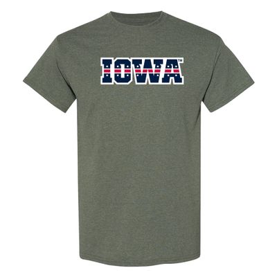AS1373 - Iowa Hawkeyes Patriotic Wordmark T Shirt - 3X-Large - Heather Military Green
