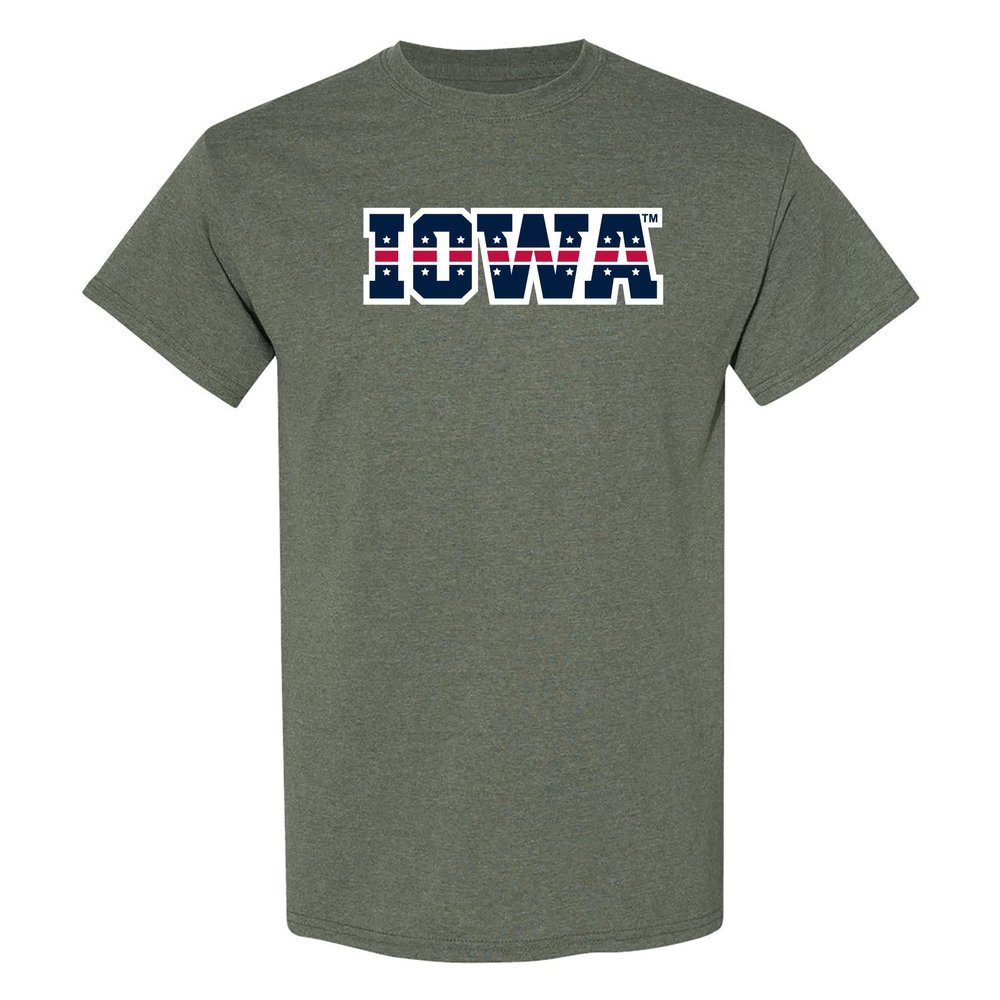 AS1373 - Iowa Hawkeyes Patriotic Wordmark T Shirt - 3X-Large - Heather Military Green