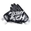Battle Sports Filthy Rich Black Wide Receiver Football Gloves, Ultra Stick Adult & Youth Gloves - Adult X-Large, Black/White view 1