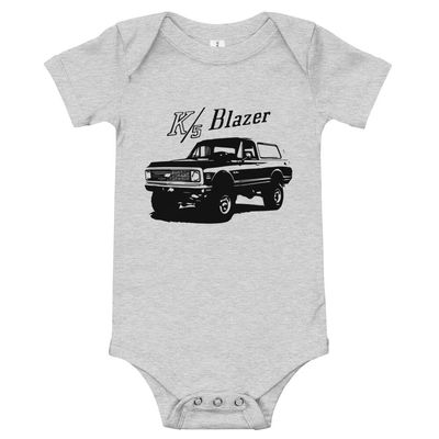 1971 Chevy K5 Blazer Vintage Truck Baby Onesie Short Sleeve one Piece Athletic Heather