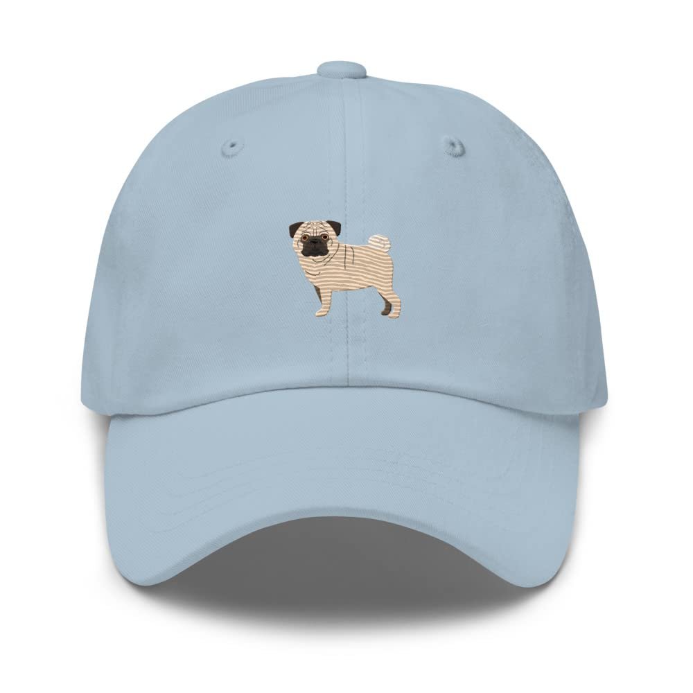 Pug hat, Embroidered Unisex Baseball hat, Pug Hats for Women, for Men, Pug mom hat, Pug dad hat, Pug Gifts. Light Blue