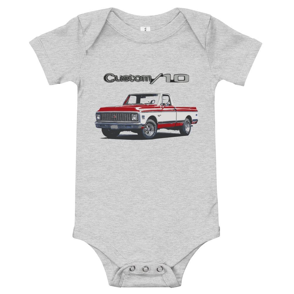 1972 Chevy C10 Custom 10 Vintage Pickup Truck Baby Onesie Short Sleeve one Piece Athletic Heather