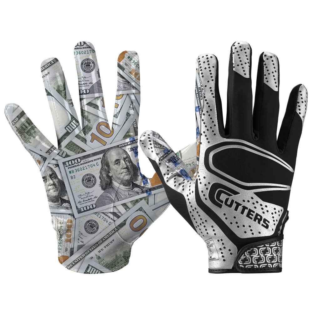 Cutters, Adult Game Day Elite Receiver Gloves, Benjamins, Small/Medium
