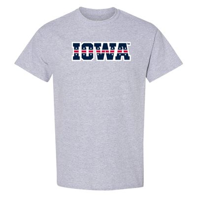AS1373 - Iowa Hawkeyes Patriotic Wordmark T Shirt - Medium - Sport Grey