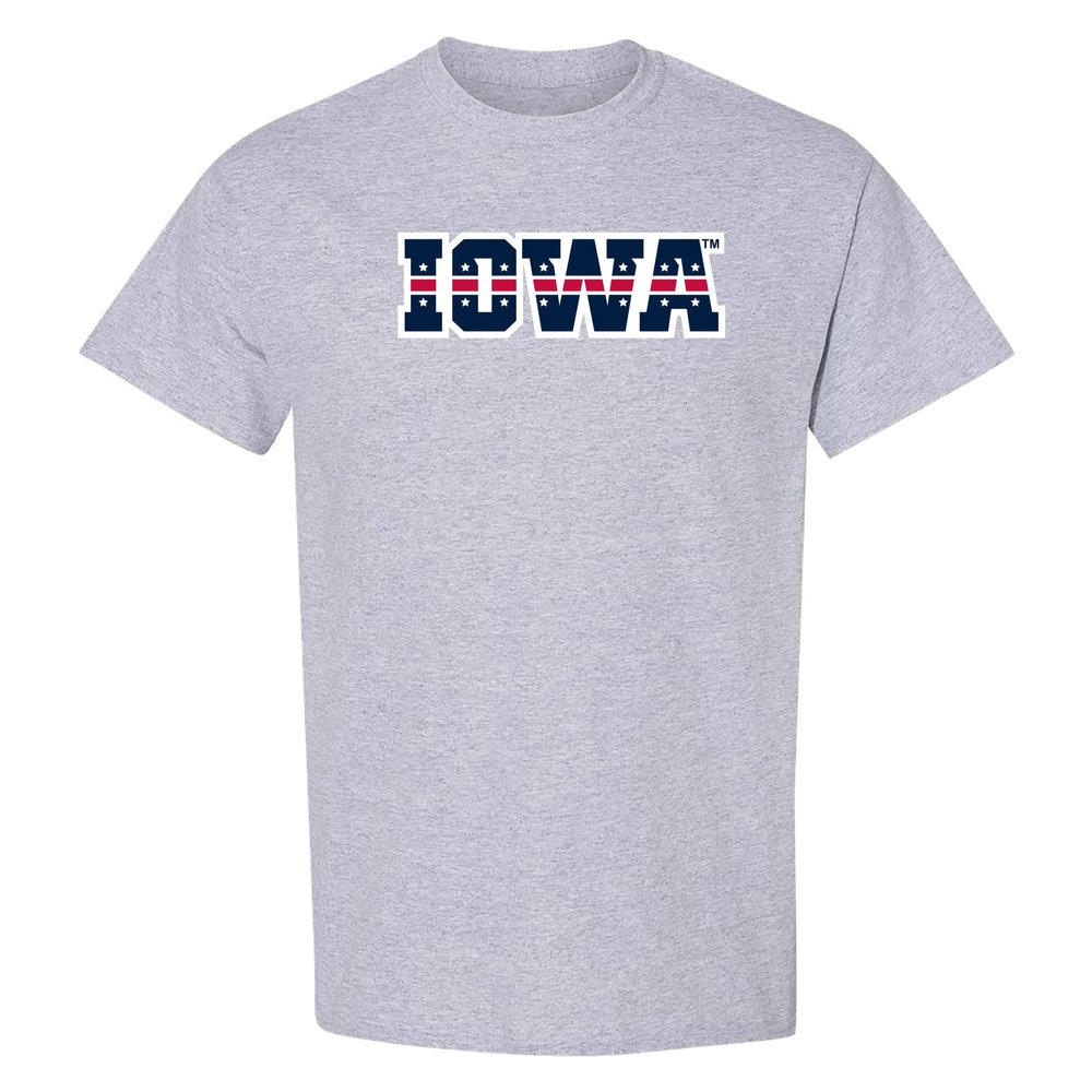 AS1373 - Iowa Hawkeyes Patriotic Wordmark T Shirt - Medium - Sport Grey