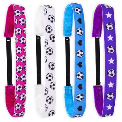 FROG SAC 4 Soccer Headbands for Girls - Adjustable No Slip Sport Head Bands for Kids, Thin Athletic Stretch Elastic Headband Set, Nonslip Fabric Youth Sports Hair Band Accessories
