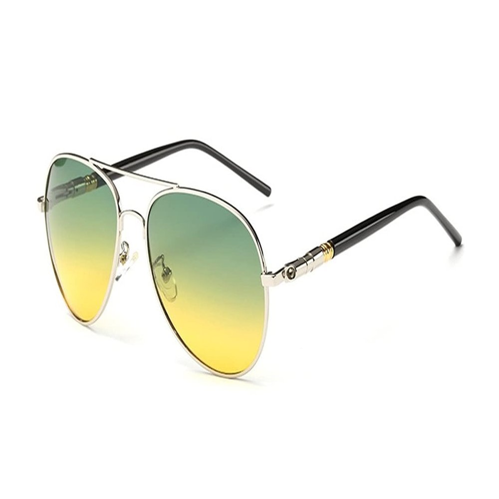 WIRUN Night Vision Glasses Anti-Glare Polarized UV400 Aviator Night Driving Glasses for Men & Women Yellow Safety Eyewear (Silver)