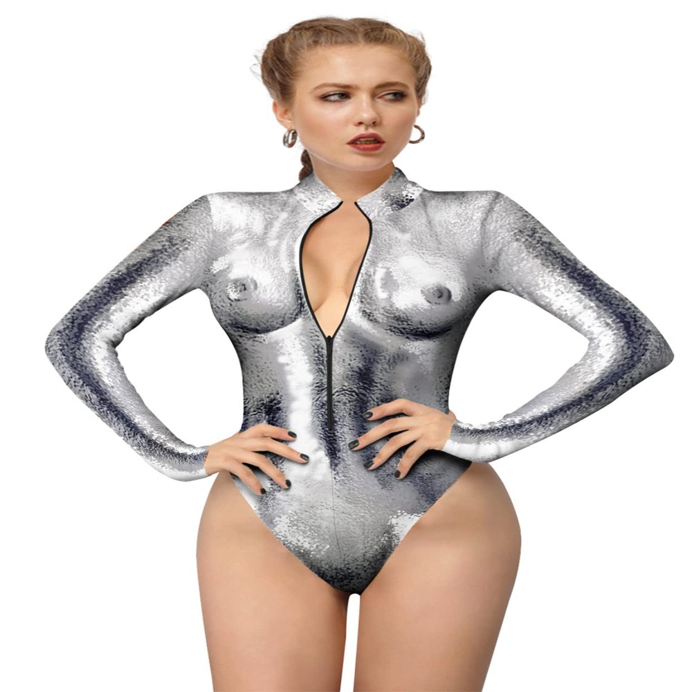 Honeystore Women's Skeleton Tight 1-Piece Swimsuit Halloween Party Bodycon Outfit BKAM-026 L