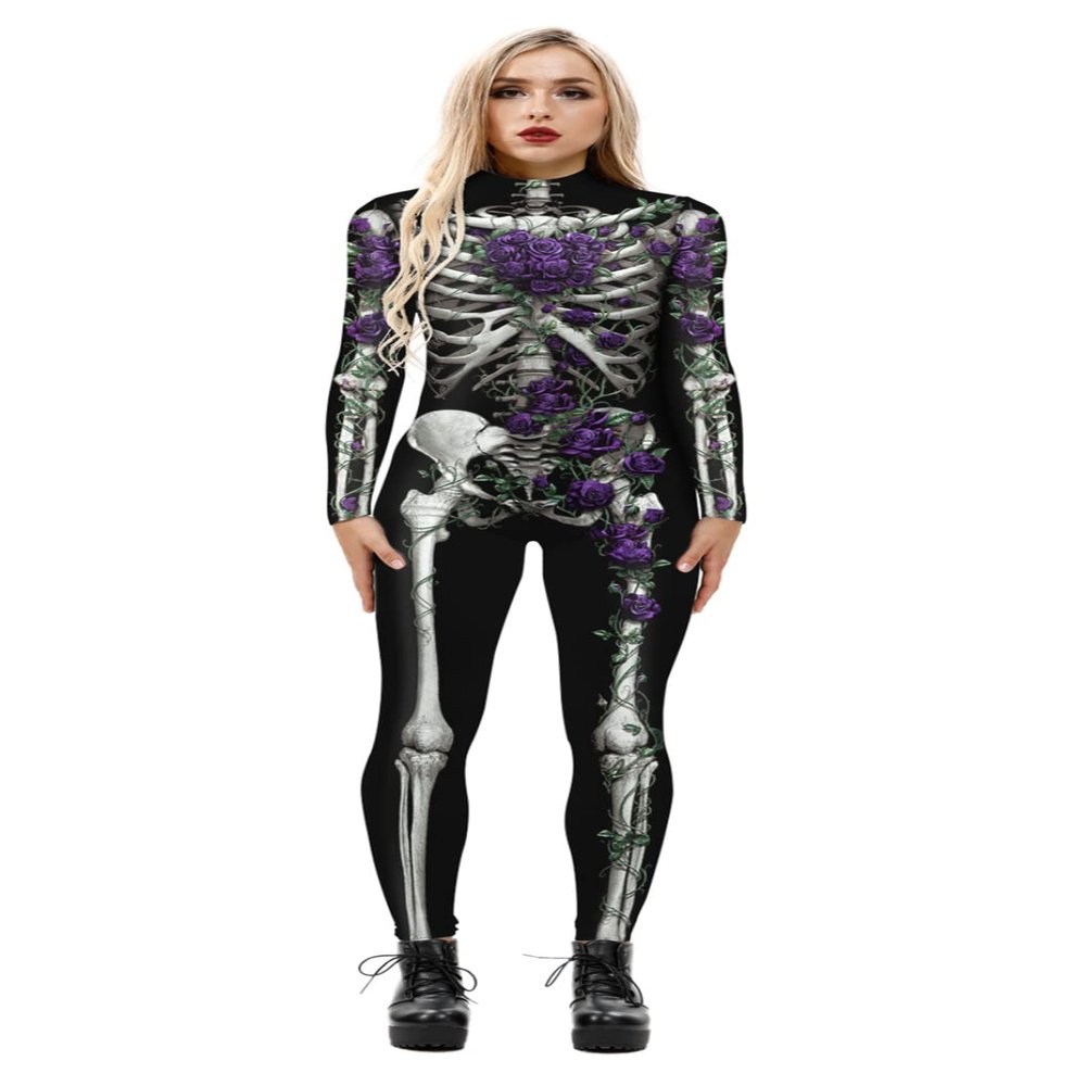 Honeystore Women's Skeleton Tight 1-Piece Jumpsuit Halloween Party Bodysuit Outfit BAX-192 L