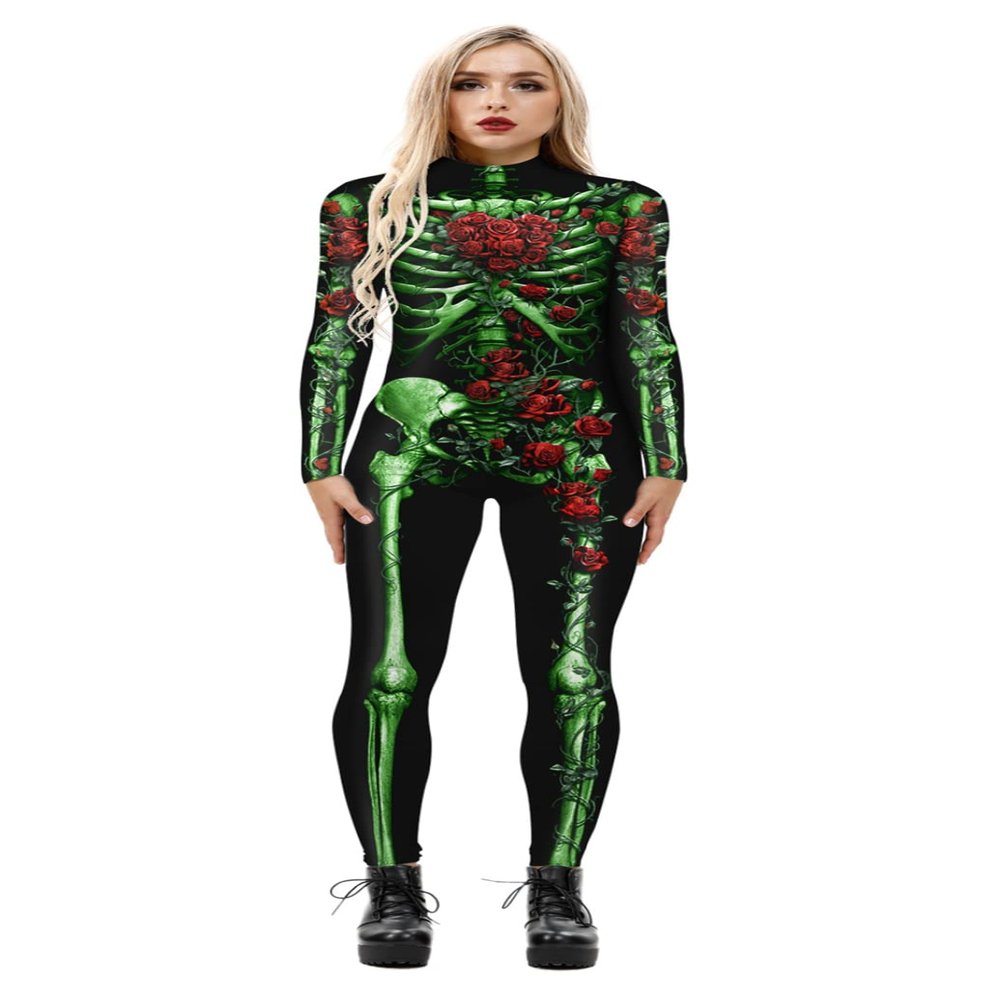 Honeystore Women's Skeleton Tight 1-Piece Jumpsuit Halloween Party Bodysuit Outfit BAX-194 XL