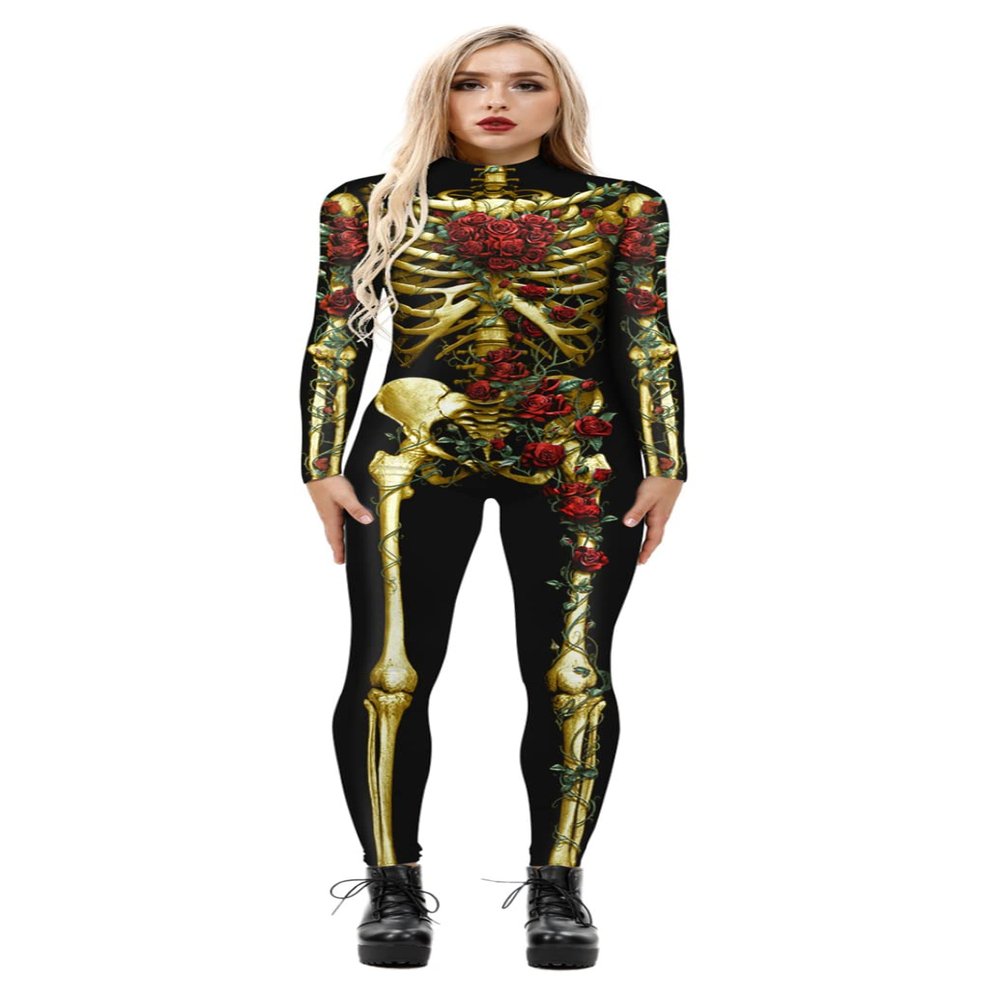 Honeystore Women's Skeleton Tight 1-Piece Jumpsuit Halloween Party Bodysuit Outfit BAX-193 S
