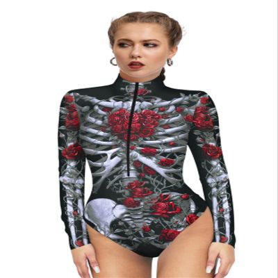 Honeystore Women's Skeleton Tight 1-Piece Swimsuit Halloween Party Bodycon Outfit BKAM-004 M
