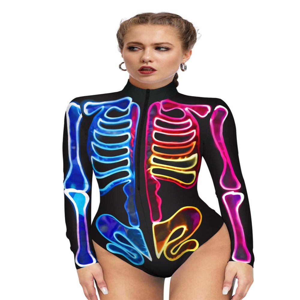 Honeystore Women's Skeleton Tight 1-Piece Swimsuit Halloween Party Bodycon Outfit BKAM-019 S