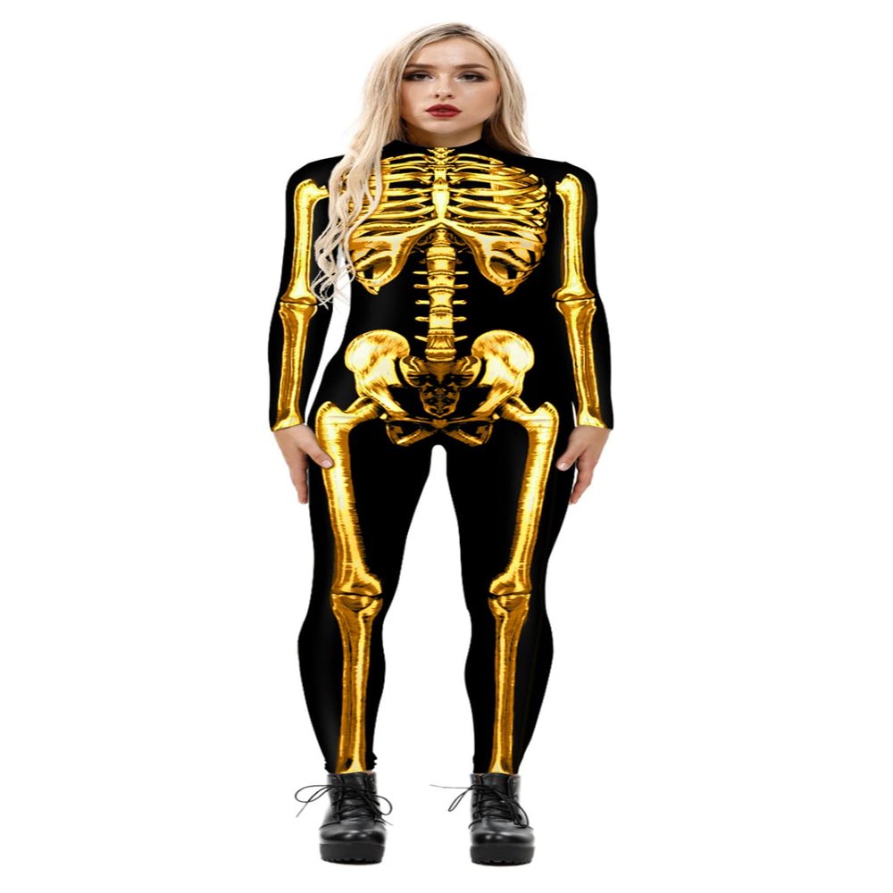 Honeystore Women's Skeleton Tight 1-Piece Jumpsuit Halloween Party Bodysuit Outfit BAX-196 XL