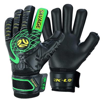 K-LO Goalkeeper Gloves: Savage Blackout Soccer Goalie Gloves - Black/Green Size 7 (Unisex, Youth, Kids & Adult) - Fingersaves for Protection | Strong Grip Palm