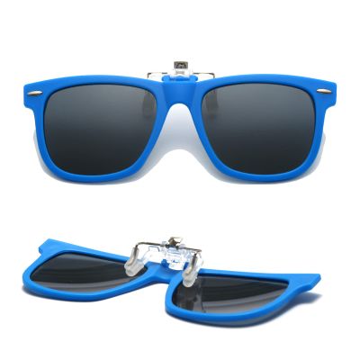 Long Keeper Kids Polarized Clip On Sunglasses Teen Boys Girls Square Flip Up Clip-on Sunglasses Over Glasses (Blue Frame Grey Lens)