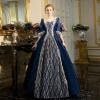 tuduoms Women's Renaissance Regency Dress Long Ball Gown Plus Size Halloween Cosplay Costumes 18th Century Medieval Dresses Dark Blue view 2