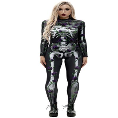 Honeystore Women's Skeleton Tight 1-Piece Jumpsuit Halloween Party Bodysuit Outfit BAX-198 L
