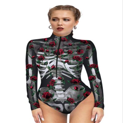 Honeystore Women's Skeleton Tight 1-Piece Swimsuit Halloween Party Bodycon Outfit BKAM-006 L