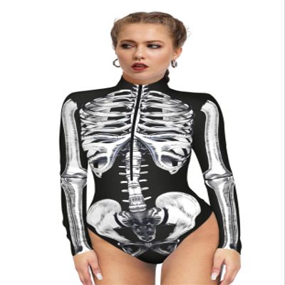 Honeystore Women's Skeleton Tight 1-Piece Swimsuit Halloween Party Bodycon Outfit BKAM-021 L
